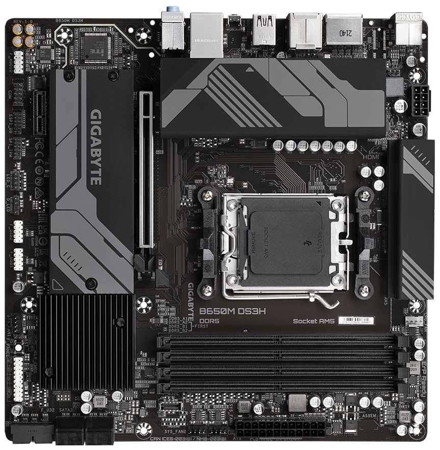 GIGABYTE B650M DS3H / AMD B650 / AM5 / 4x DDR5 / 2x M.2 / USB-C / HDMI / 2x DP / mATX