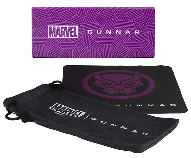 GUNNAR kancelářske/herní brýle MATEO BLACK PANTHER- MARVEL BLACK PANTHER VIBRANIUM * jantarová skla * BLF 65 * GUNNAR fo