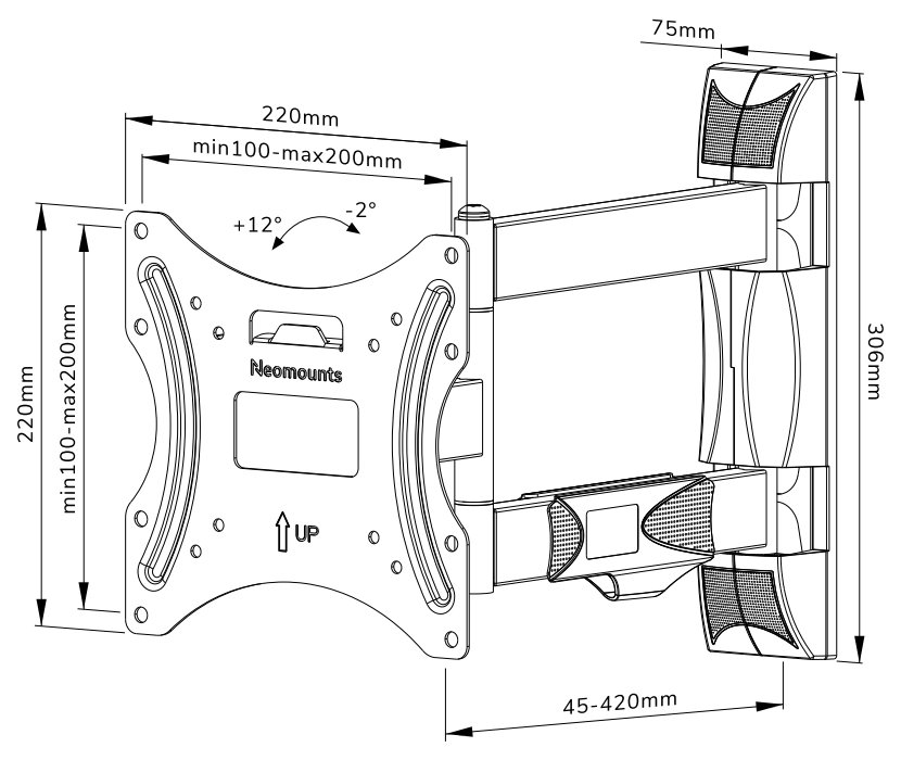 Neomounts WL40-550BL12/Držák displeje/na stěnu/32-55"/3 čepy/VESA 200X200/nosn. 35kg/černý