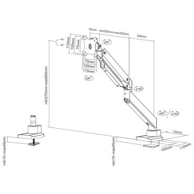 Neomounts Select NM-D775SILVERPLUS/Držák zakřiv. displeje/na stůl/10-49"/svorka/VESA 100X100/nosn. 10kg/plyn. píst/stříb