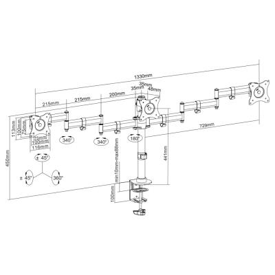 Neomounts Select NM-D135D3BLACK/Držák displeje/na stůl/10-27"/svorka+průchodka/VESA 100X100/nosn.3x 8kg/3 displeje/černý