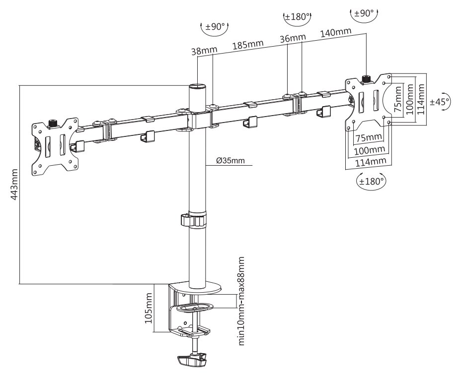 Neomounts FPMA-D550DBLACK/Držák displeje/na stůl/10-32"/svorka/VESA 100X100/nosn. 2x 8kg/2 displeje/černý