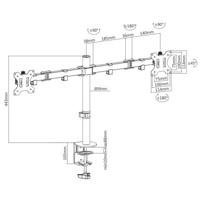 Neomounts FPMA-D550DBLACK/Držák displeje/na stůl/10-32"/svorka/VESA 100X100/nosn. 2x 8kg/2 displeje/černý