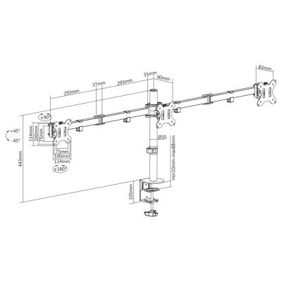 Neomounts FPMA-D550D3BLACK/Držák displeje/na stůl/10-27"/svorka/VESA 100X100/nosn. 3x6kg/3 displeje/černý