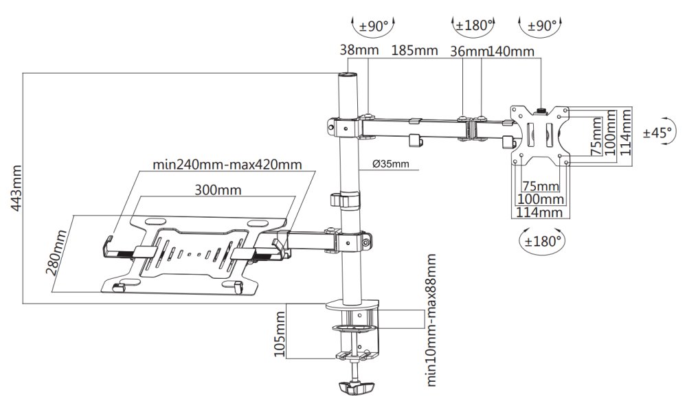 Neomounts FPMA-D550NOTEBOOK/Držák displeje a notebooku/na stůl/10-27"/svorka/VESA 100X100/nosn. 8+4,5kg/černý