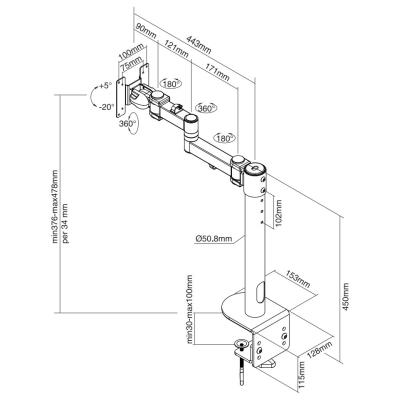 Neomounts FPMA-D960BLACKPLUS /Držák zakřiveného displeje/na stůl/10-49"/svorka/3 čepy/VESA 100X100/nosn. 20kg/černý