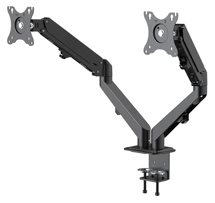 Neomounts DS70-700BL2/Držák displeje/na stůl/17-27"/svorka/VESA 100X100/nosn. 2x7kg/plynový píst/2 displeje/černý