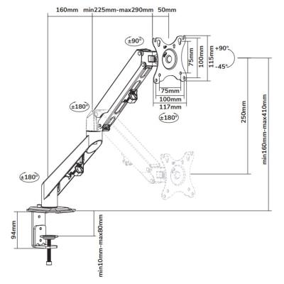 Neomounts DS70-700BL1/Držák displeje/na stůl/17-27"/svorka/VESA 100X100/nosn. 7kg/plynový píst/1 displej/černý