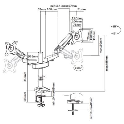 Neomounts DS70-750BL2/Držák displeje/tyč na stůl/17-27"/svorka/VESA 100X100/nosn. 2x7kg/plynový píst/2 displeje/černý