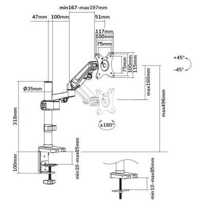 Neomounts DS70-750BL1/Držák displeje/tyč na stůl/17-27"/svorka/VESA 100X100/nosn. 7kg/plynový píst/1 displej/černý