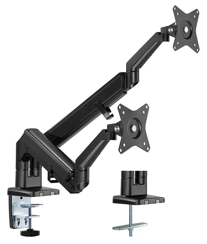 Neomounts DS70-810BL2/Držák displeje/na stůl/17-32"/svorka/VESA 100X100/nosn. 2x9kg/plyn. píst/ultra tenký/2 disp./černý