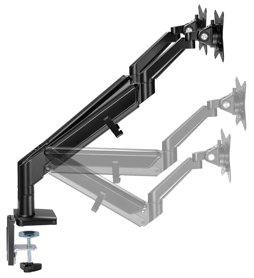 Neomounts DS70-810BL2/Držák displeje/na stůl/17-32"/svorka/VESA 100X100/nosn. 2x9kg/plyn. píst/ultra tenký/2 disp./černý