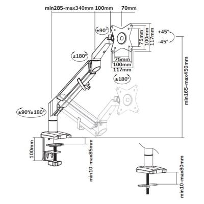 Neomounts DS70-810BL1/Držák displeje/na stůl/17-32"/svorka/VESA 100X100/nosn. 9kg/plyn. píst/ultra tenký/1 disp/černý