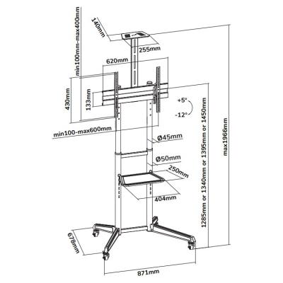 Neomounts FL50-550BL1/Držák displeje/vozík/37-70"/4 kolečka/VESA 600X400/nosn. 50kg/nast.výšky/náklon/AV držák/černý