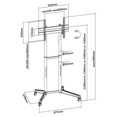 Neomounts FL50-540BL1 /Držák displeje/vozík/37-70"/4 kolečka/VESA 600X400/nosn. 50kg/nast.výšky/náklon/černý