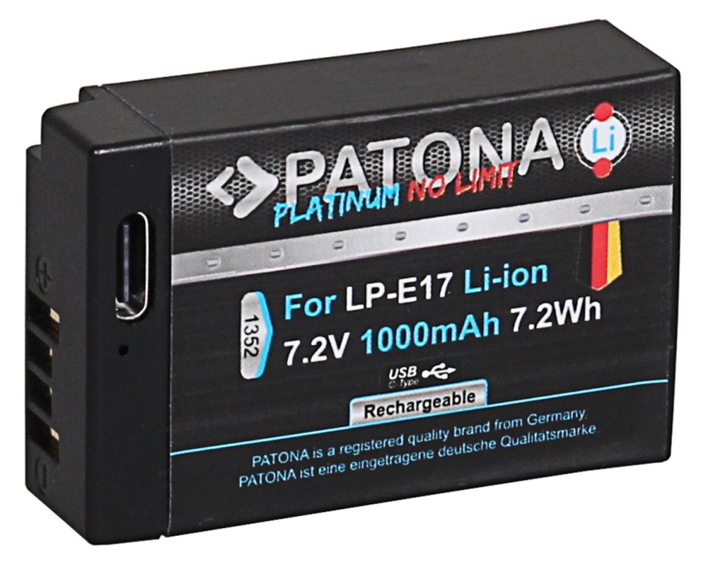 PATONA baterie pro foto Canon LP-E17 1000mAh Li-Ion Platinum USB-C nabíjení