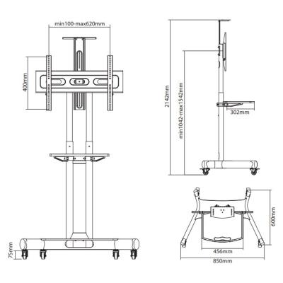 Neomounts Select NM-M1700BLACK/Držák displeje/vozík/32-75"/4 kolečka/VESA 600X400/nosn. 50kg/nast.výšky/2 police/černý