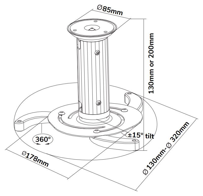 Neomounts BEAMER-C80WHITE/Držák projektoru/na strop/nosn. 15kg/výška 13/20 cm/bílý