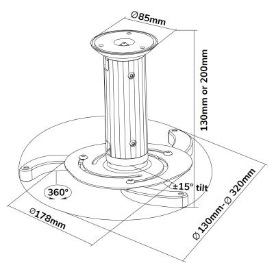 Neomounts BEAMER-C80WHITE/Držák projektoru/na strop/nosn. 15kg/výška 13/20 cm/bílý
