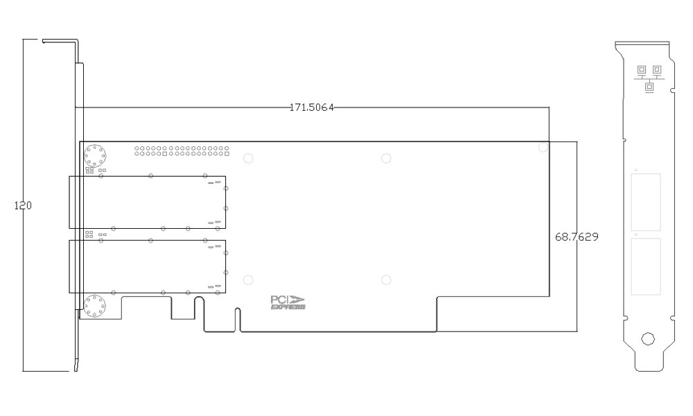 XtendLan PCI-E síťová karta, 2x 100Gbps QSFP28, Intel E810, PCI-E x16