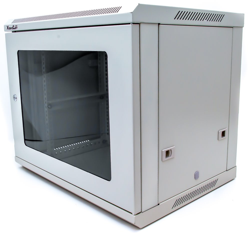 XtendLan 9U/600x450, na zeď, jednodílný, skleněné dveře, šedý