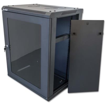 XtendLan 15U/600x450, na zeď, jednodílný, rozložený, skleněné dveře, černé