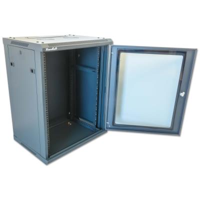 XtendLan 15U/600x450, na zeď, jednodílný, rozložený, skleněné dveře, černé