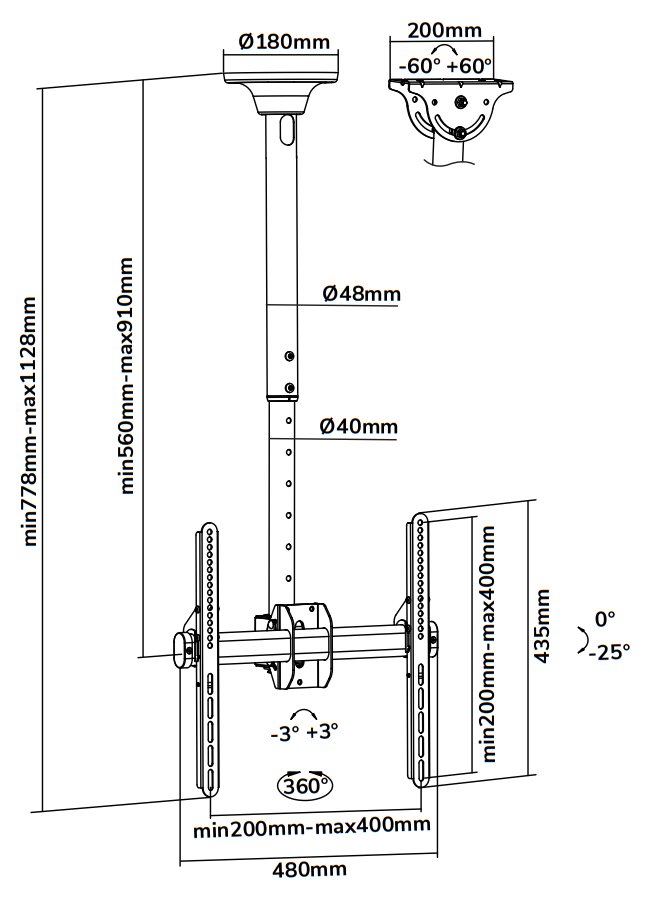 Neomounts Select NM-C440BLACK/Držák displeje/na strop/32-65"/náklon/rotace/nast.výšky/VESA 400X400/nosn. 50kg/černý