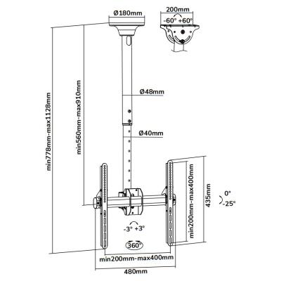 Neomounts Select NM-C440BLACK/Držák displeje/na strop/32-65"/náklon/rotace/nast.výšky/VESA 400X400/nosn. 50kg/černý
