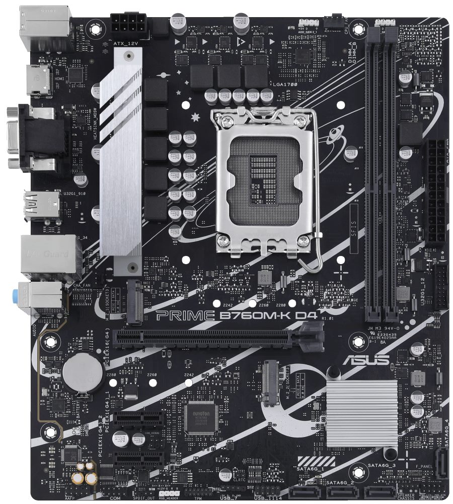 ASUS PRIME B760M-K D4 / Intel B760 / LGA1700 / 2x DDR4 / 2x M.2 / HDMI / VGA / mATX