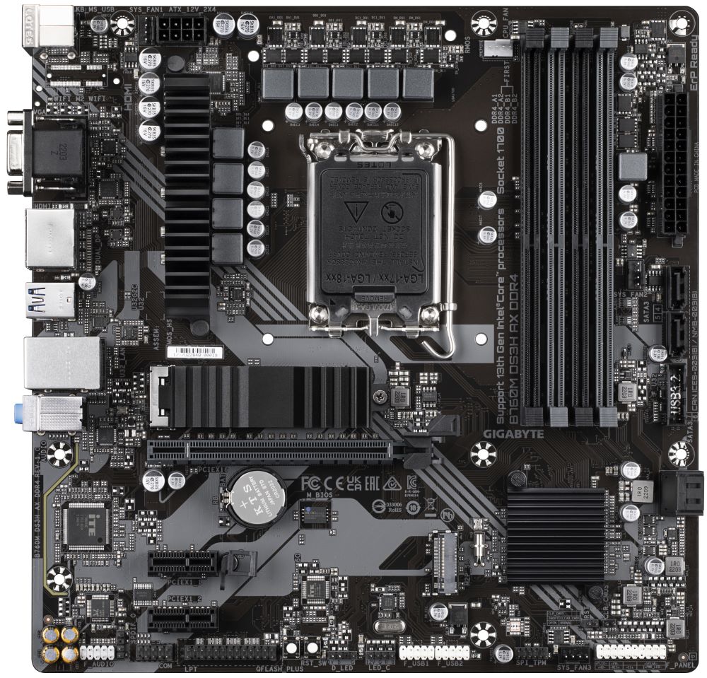 GIGABYTE B760M DS3H DDR4 / Intel B760 / LGA1700 / 4x DDR4  / 2x M.2 / DP / HDMI / USB-C / mATX
