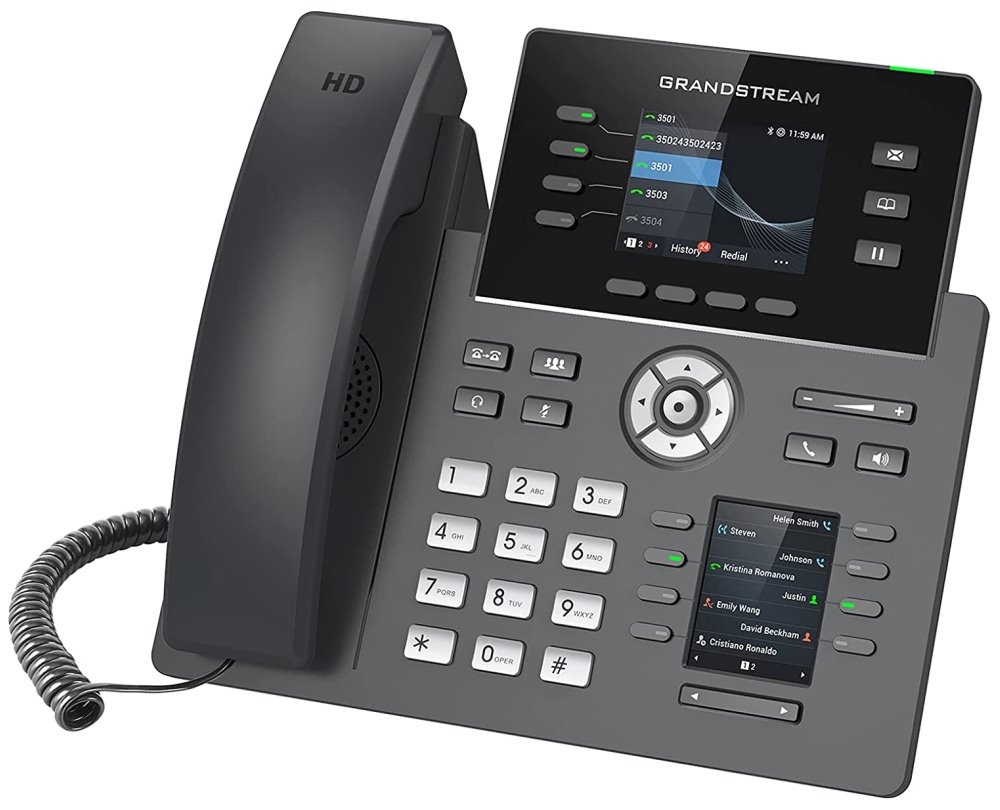 Grandstream GRP2614 VoIP telefon, 4x SIP, barevný 2,8" displej, 2x Gbps RJ45, PoE, WiFi, BT,