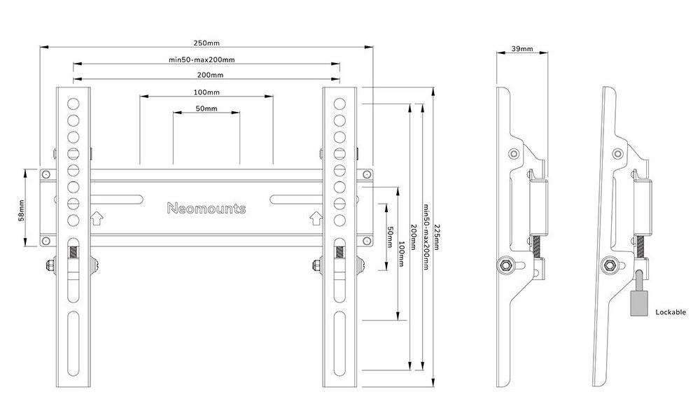 Neomounts  WL30-350BL12/Držák displeje/na stěnu/24-55"/fixní/zamykatelný/VESA 200X200/nosn. 35kg/černý