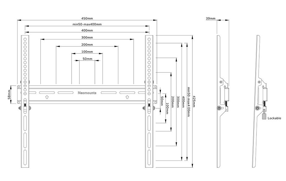 Neomounts  WL30-350BL14/Držák displeje/na stěnu/32-65"/fixní/zamykatelný/VESA 400X400/nosn. 60kg/černý