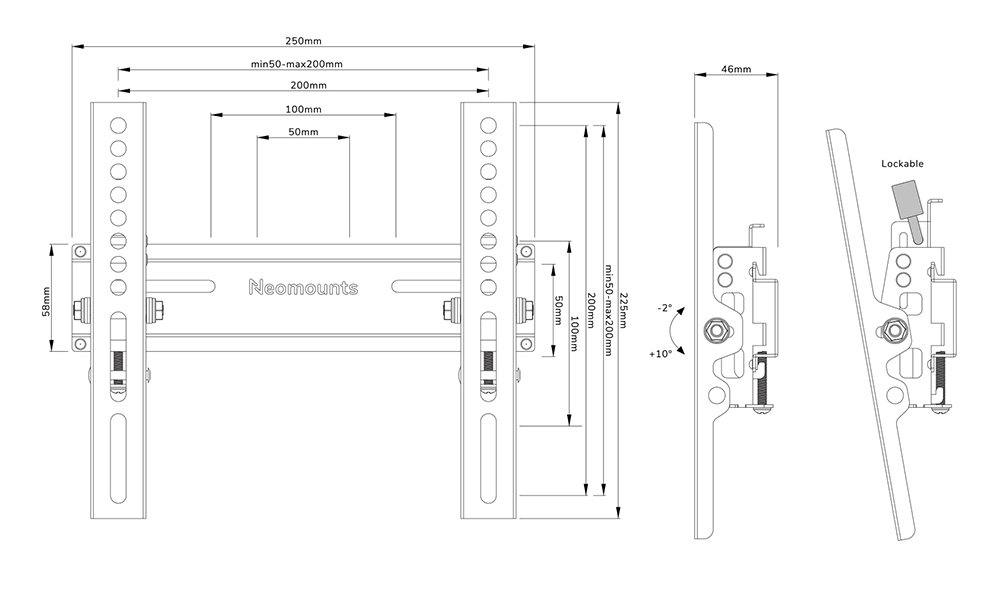 Neomounts  WL35-350BL12/Držák displeje/na stěnu/24-55"/sklopný/zamykatelný/VESA 200X200/nosn. 25kg/černý