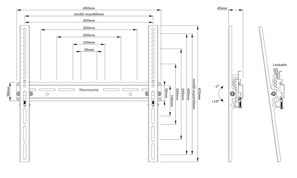Neomounts  WL35-350BL14/Držák displeje/na stěnu/32-65"/sklopný/zamykatelný/VESA 400X400/nosn. 35kg/černý