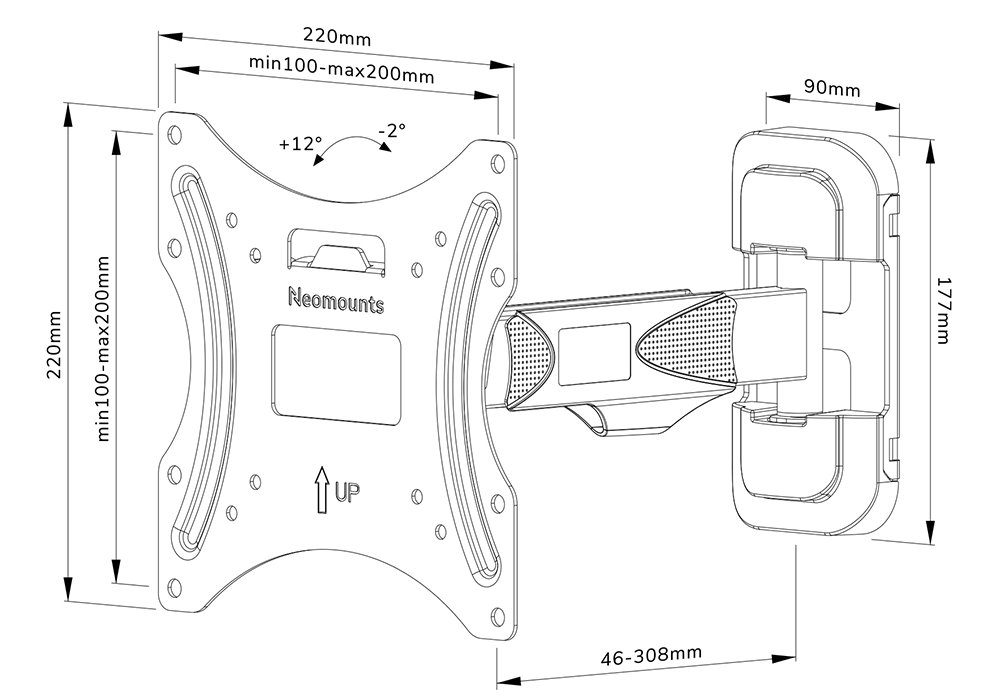 Neomounts  WL40-540BL12/Držák displeje/na stěnu/32-55"/2 čepy/VESA 200X200/nosn. 35kg/černý