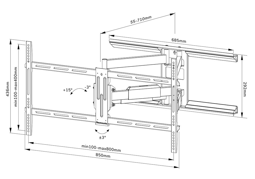 Neomounts  WL40-550BL18/Držák displeje/na stěnu/43-75"/3 čepy/VESA 800X400/nosn. 45kg/černý