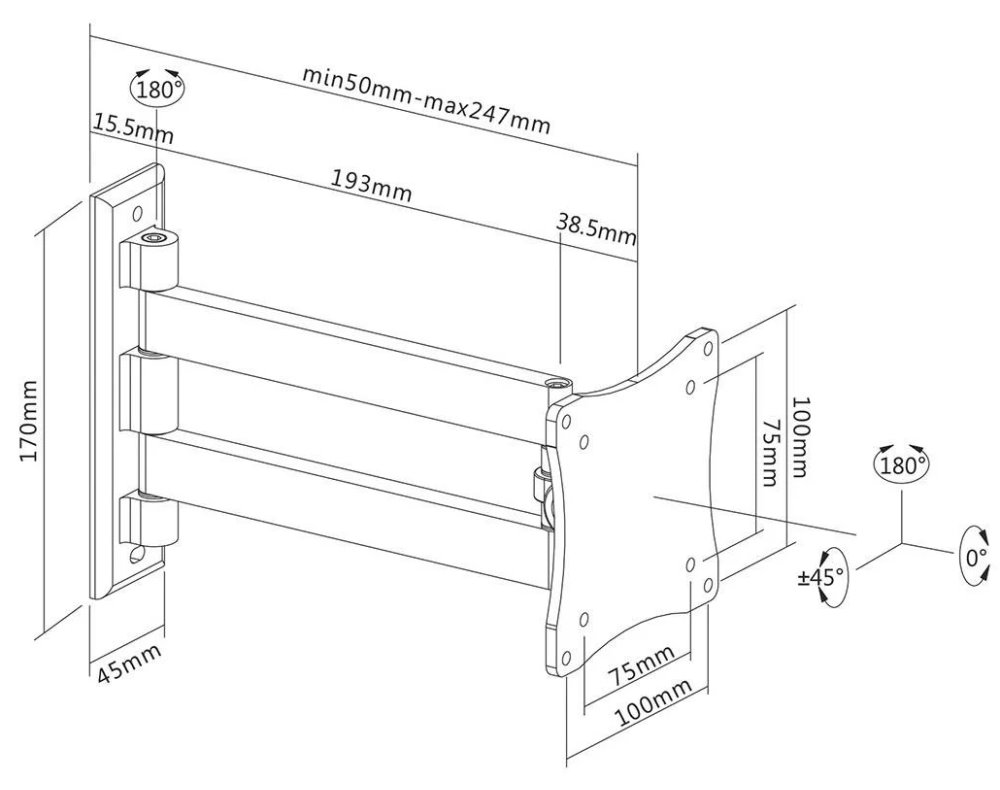 Neomounts FPMA-W820/Držák displeje/na stěnu/10-27"/sklopný/2 čepy/VESA 100X100/nosn. 15kg/stříbrný