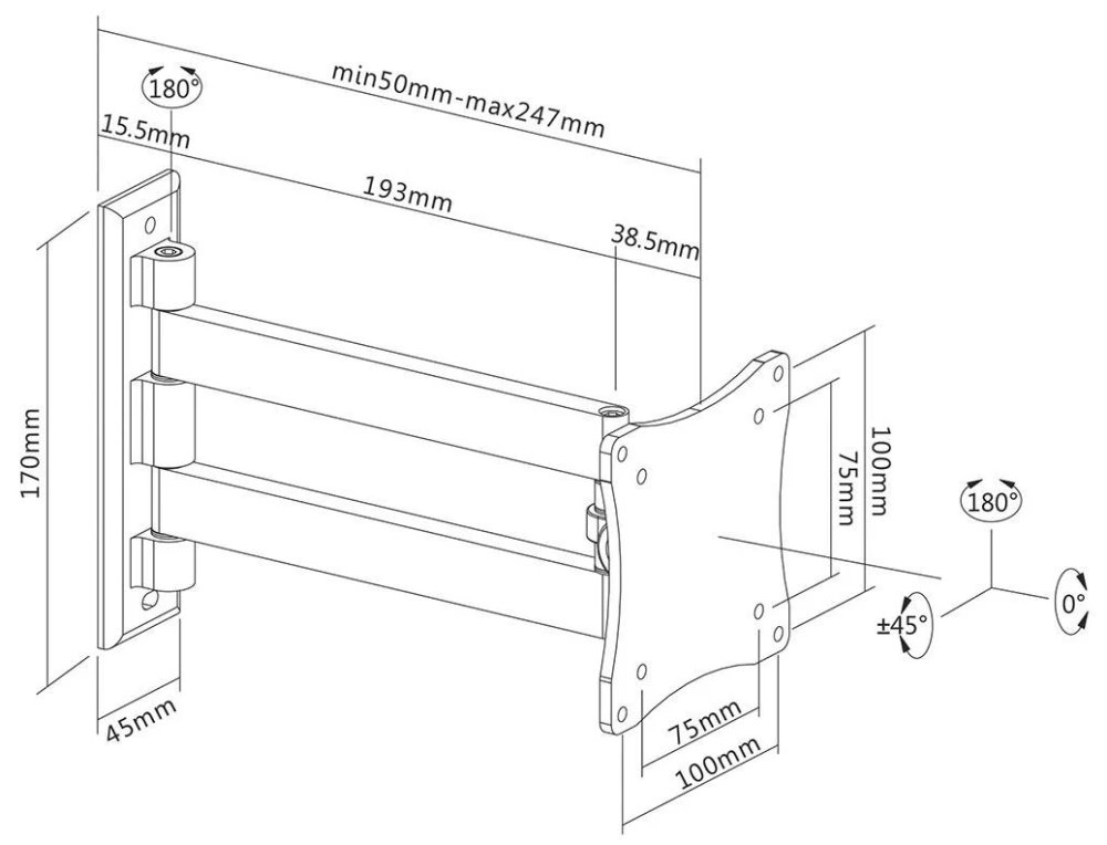 Neomounts FPMA-W820BLACK/Držák displeje/na stěnu/10-27"/sklopný/2 čepy/VESA 100X100/nosn. 15kg/černý