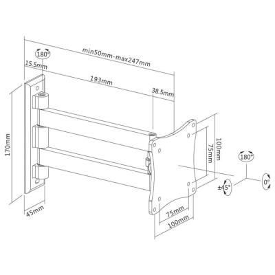 Neomounts FPMA-W820BLACK/Držák displeje/na stěnu/10-27"/sklopný/2 čepy/VESA 100X100/nosn. 15kg/černý