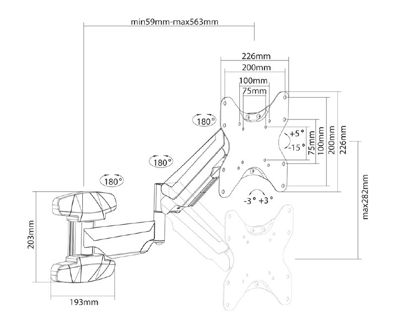 Neomounts  WL70-550BL12/Držák displeje/na stěnu/32-42"/sklopný/rotace/plynový píst/3 čepy/VESA 200X200/nosn. 30kg/černý