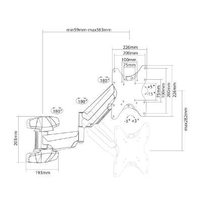 Neomounts  WL70-550BL12/Držák displeje/na stěnu/32-42"/sklopný/rotace/plynový píst/3 čepy/VESA 200X200/nosn. 30kg/černý