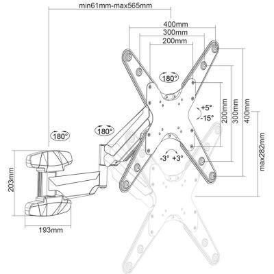 Neomounts  WL70-550BL14/Držák displeje/na stěnu/32-55"/sklopný/rotace/plynový píst/3 čepy/VESA 400X400/nosn. 30kg/černý