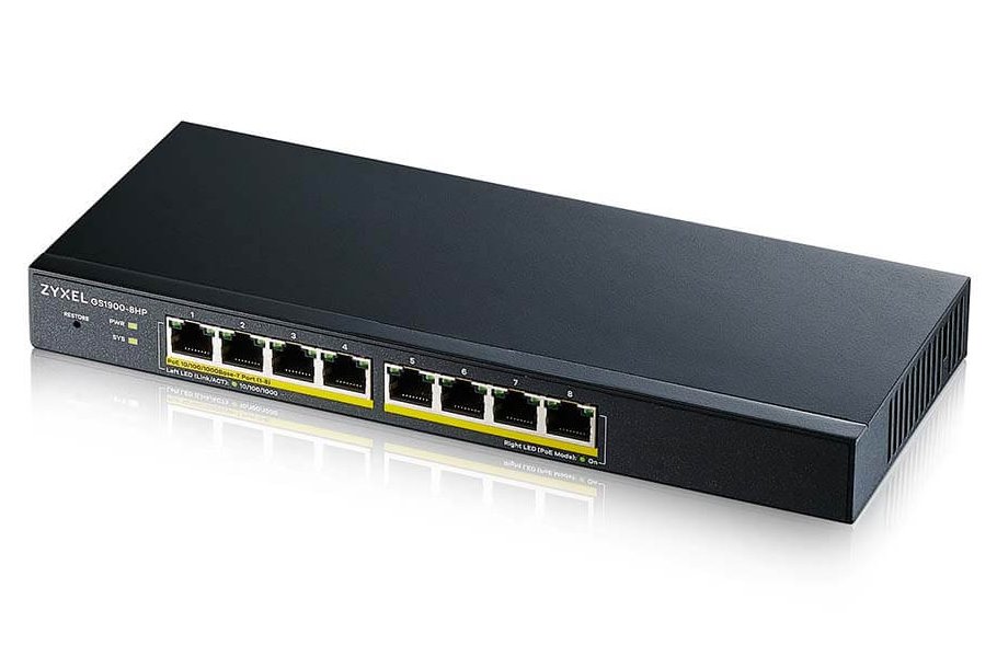 ZyXEL GS1900-8HP v3, 8-port GbE L2 PoE Smart Switch, 802.3at, desktop, fanless, 70 Watt