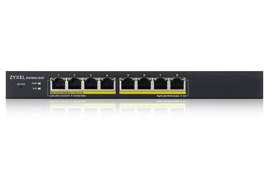 ZyXEL GS1900-8HP v3, 8-port GbE L2 PoE Smart Switch, 802.3at, desktop, fanless, 70 Watt