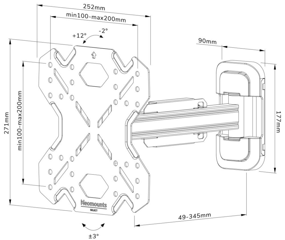 Neomounts Select  WL40S-840BL12 / Screen Wall Mount (full motion, 2 pivots, VESA 200x200) / Black