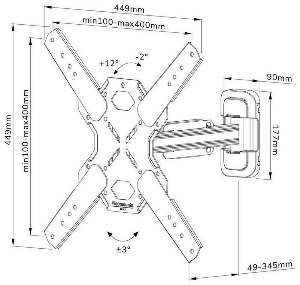 Neomounts Select  WL40S-840BL14 / Screen Wall Mount (full motion, 2 pivots, VESA 400x400) / Black