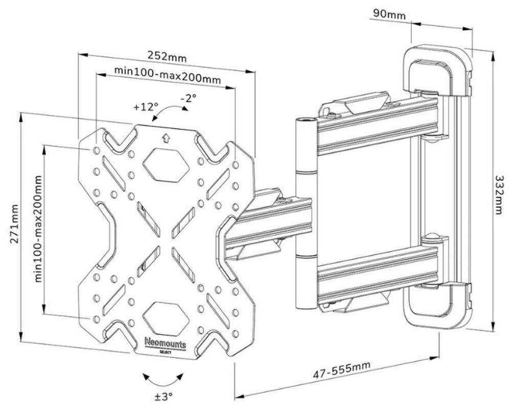 Neomounts Select  WL40S-850BL12 / Screen Wall Mount (full motion, 3 pivots, VESA 200x200) / Black