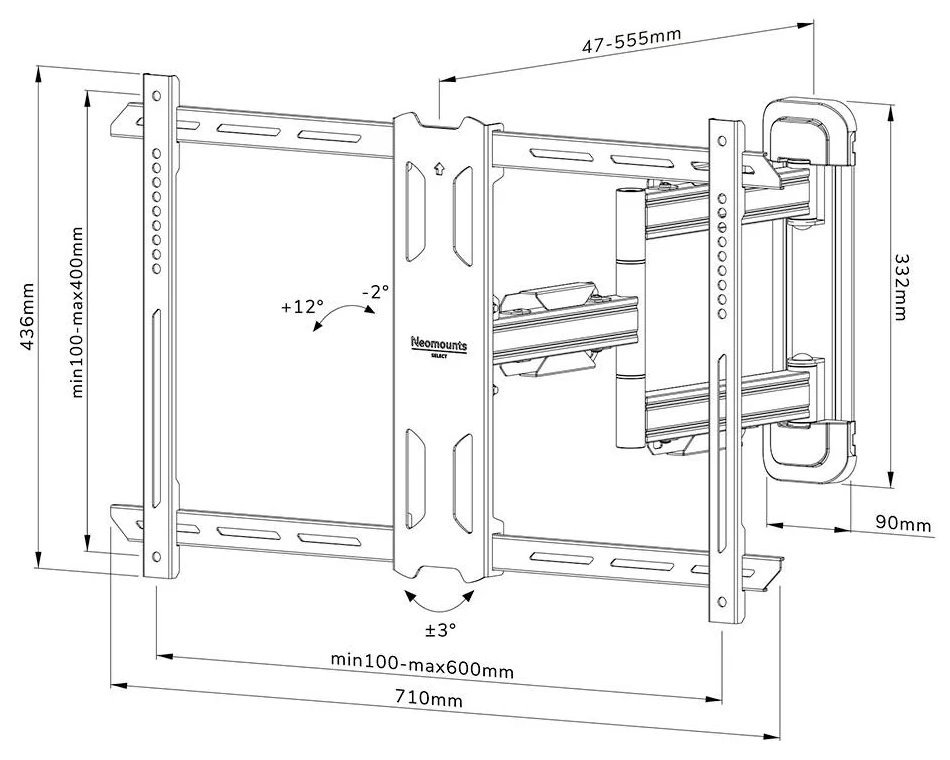 Neomounts Select  WL40S-850BL16 / Screen Wall Mount (full motion, 3 pivots, VESA 600x400) / Black